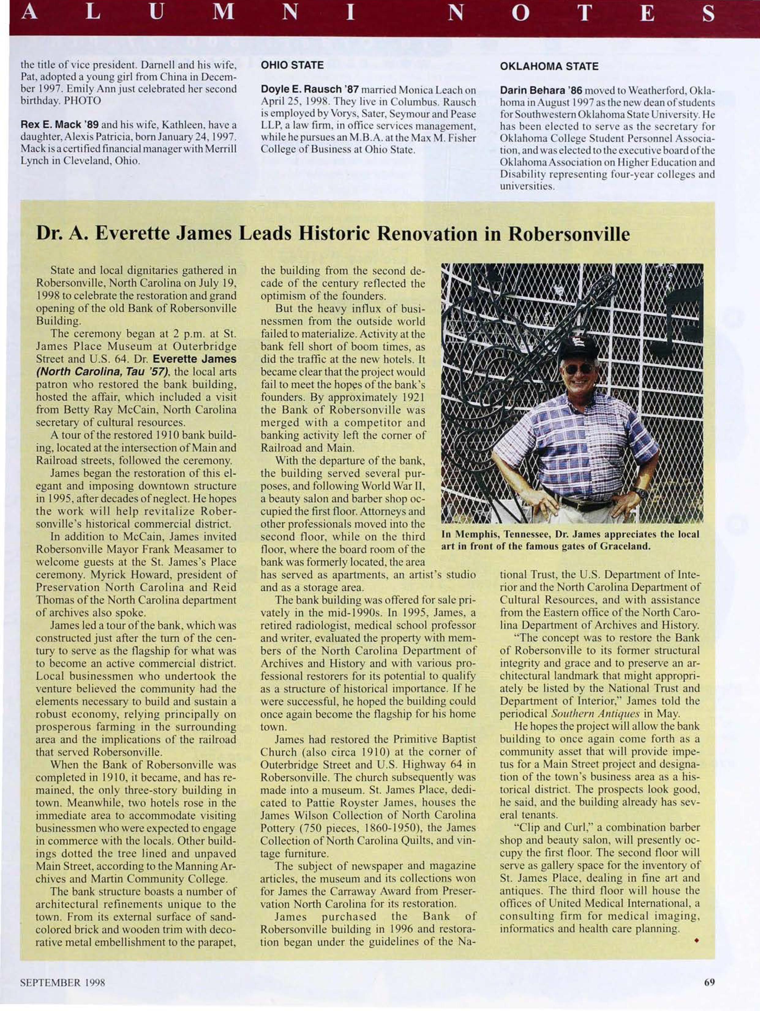 Dr. A. Everette James Leads Historic Renovation in Robersonville